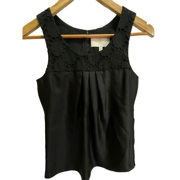 7 For All Mankind Black Causal Blouse Sleevless Top‎ 100% Silk w/ Eyelet Pattern - Picture 1 of 8